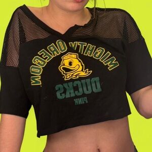 PINK Victoria's Secret Oregon Ducks Black Mesh Top